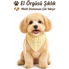 Neholia Köpek Kombin Bandanası El Örgüsü Bağlamalı Şık Evcil Hayvan Boyun Fuları Kedi Köpek Aksesuarı Krem