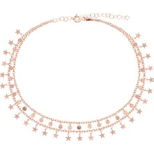 Emiliano Jewellery Taşsız Rose Altın Kaplama Sallantılı Yıldız Yuvarlak Pullu Gümüş Halhal