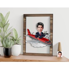 Bk Gift Kişiye Özel Erkek Kabin Memuru Karikatürlü 3D Ahşap Tablo, Sevgiliye Hediye, Arkadaşa Hediye, Yıl Dönümü Hediyesi, Doğum Günü Hediyesi-1