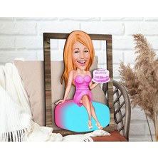 Bk Gift Kişiye Özel Kadın Doğum Günü Karikatürlü 3D Ahşap Tablo, Sevgiliye Hediye, Arkadaşa Hediye, Yıl Dönümü Hediyesi, Doğum Günü Hediyesi-2