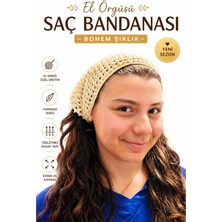 Neholia Kadın El Örgüsü Saç Bandanası Bohem Bone Yazlık Bandana Saç Aksesuarı Krem Renk