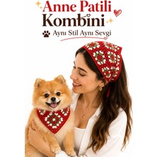 Neholia Kadın & Köpek Kombin El Örgüsü Minik Dost Bandana Seti Ayarlanabilir Evcil Hayvan Sahip Kombini Bohem Tasarım
