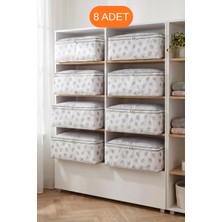 Evsella 8'li Set -  Çiçekli Beyaz Büyük Boy Baza Altı & Çekyat Altı Hurç (60 x 40 x 22 Cm)