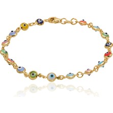 Emiliano Jewellery Renkli Nazar Boncuklu Altın Kaplamalı Göz Bileklik