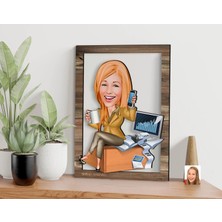 Bk Gift Kişiye Özel Kadın Muhasebeci Karikatürlü 3D Ahşap Tablo, Sevgiliye Hediye, Arkadaşa Hediye, Yıl Dönümü Hediyesi, Doğum Günü Hediyesi-1