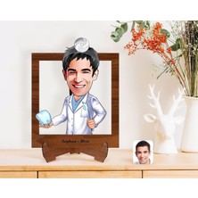 BK Gift Kişiye Özel Erkek Diş Hekimi Karikatürlü Ahşap Standlı 3D Biblo-3