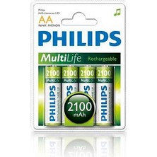 Philips R6B4A210/97 AA 4’lü 2.100 mAh Şarjlı Kalem Pil Renk: Beyaz Ölçüler: Standart