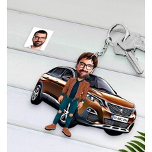 BK Gift Kişiye Özel Erkek Peugeot 3008 Figürlü Plakalı Ahşap Karikatür Anahtarlık-2