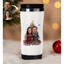 Bk Gift Kişiye Özel Sevgili Yılbaşı Karikatürlü Çelik Termos Bardak - 2, Yılbaşı Hediyesi, Yeni Yıl Hediyesi