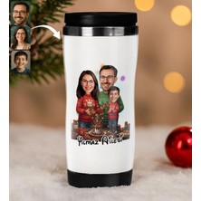 Bk Gift Kişiye Özel Aile Yılbaşı Karikatürlü Çelik Termos Bardak - 3, Yılbaşı Hediyesi, Yeni Yıl Hediyesi