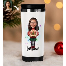 Bk Gift Kişiye Özel Kadın Yılbaşı Karikatürlü Çelik Termos Bardak - 9, Yılbaşı Hediyesi, Yeni Yıl Hediyesi
