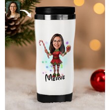Bk Gift Kişiye Özel Kadın Yılbaşı Karikatürlü Çelik Termos Bardak - 17, Yılbaşı Hediyesi, Yeni Yıl Hediyesi