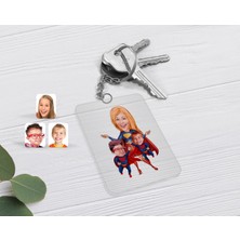 BK Gift Kişiye Özel Süper Anne ve Süper Çocuklar Karikatürlü Şeffaf Pleksi Anahtarlık-1