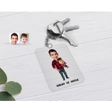 BK Gift Kişiye Özel Baba Kız Karikatürlü Şeffaf Pleksi Anahtarlık-2