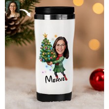 Bk Gift Kişiye Özel Kadın Yılbaşı Karikatürlü Çelik Termos Bardak - 4, Yılbaşı Hediyesi, Yeni Yıl Hediyesi
