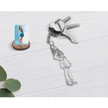 BK Gift Kişiye Özel Tam Boy Karakalem Kadın Karikatürlü Şeffaf Pleksi Anahtarlık-1
