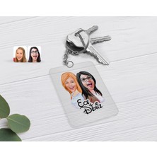 BK Gift Kişiye Özel Kız Kardeşler Karikatürlü Şeffaf Pleksi Anahtarlık-11