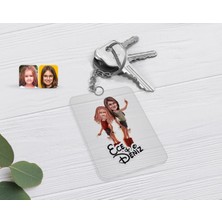 BK Gift Kişiye Özel Kız Kardeşler Karikatürlü Şeffaf Pleksi Anahtarlık-5