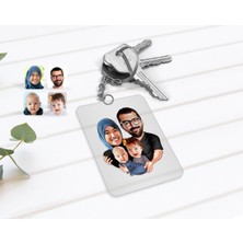 BK Gift Kişiye Özel Tesettürlü Aile Karikatürlü Şeffaf Pleksi Anahtarlık-4