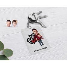 BK Gift Kişiye Özel Baba Kız Karikatürlü Şeffaf Pleksi Anahtarlık-4