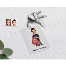 BK Gift Kişiye Özel Baba Kız Karikatürlü Şeffaf Pleksi Anahtarlık-1