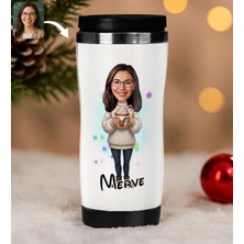 Bk Gift Kişiye Özel Kadın Yılbaşı Karikatürlü Çelik Termos Bardak - 6, Yılbaşı Hediyesi, Yeni Yıl Hediyesi