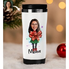 Bk Gift Kişiye Özel Kadın Yılbaşı Karikatürlü Çelik Termos Bardak - 3, Yılbaşı Hediyesi, Yeni Yıl Hediyesi