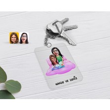 BK Gift Kişiye Özel Anne Kız Karikatürlü Şeffaf Pleksi Anahtarlık-3