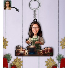 Bk Gift Kişiye Özel Kadın Yılbaşı Karikatürlü Ahşap Anahtarlık -4, Yeni Yıl Hediyesi, Yılbaşı Hediyesi