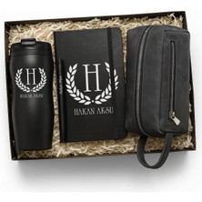 Bk Gift Kişiye Özel Defter & Kalem & Termos & Garbalia Boston Deri El Saplı Çanta Hediye Seti-1 | Babalar Günü Hediyesi, Erkeklere Özel Hediye