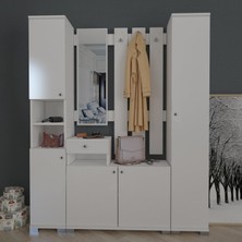 The Violett Manolya Vestiyer Portmanto Takımı Modern Tasarım Beyaz Suntalam 178 cm Yükseklik 150 cm Genişlik