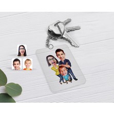 BK Gift Kişiye Özel Aile Karikatürlü Şeffaf Pleksi Anahtarlık-1