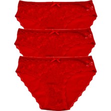 Akn Tekstil Ön Dantel Kırmızı Külot 3'lü Paket