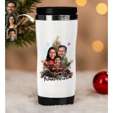Bk Gift Kişiye Özel Aile Yılbaşı Karikatürlü Çelik Termos Bardak - 2, Yılbaşı Hediyesi, Yeni Yıl Hediyesi