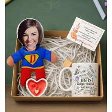 Bk Gift Kişiye Özel Kadın Süper Öğretmen Bebek Yastık & Kupa Bardak & Mum & Notluk -1, Öğretmenler Günü, Öğretmene Hediye