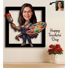 Bk Gift Kişiye Özel Kadın Öğretmen Karikatürlü 3D Ahşap Tablo -16, Öğretmene Hediye, Öğretmenler Günü Hediyesi