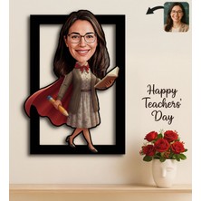 Bk Gift Kişiye Özel Kadın Öğretmen Karikatürlü 3D Ahşap Tablo -15, Öğretmene Hediye, Öğretmenler Günü Hediyesi