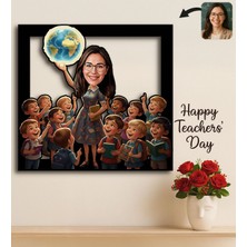 Bk Gift Kişiye Özel Kadın Öğretmen Karikatürlü 3D Ahşap Tablo -17, Öğretmene Hediye, Öğretmenler Günü Hediyesi