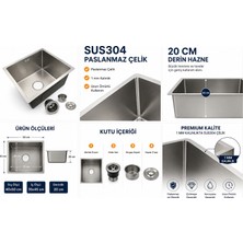 Compact 40X50 cm Inox Mutfak Evyesi – SUS304 Paslanmaz Çelik | 1 mm Kalınlık | 20 cm Derin Hazne