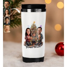 Bk Gift Kişiye Özel Aile Yılbaşı Karikatürlü Çelik Termos Bardak - 7, Yılbaşı Hediyesi, Yeni Yıl Hediyesi