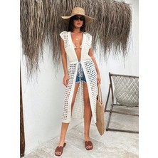 Jinx Wear Fashion Kadınlar Için Düz Renk Yazlık Casual Tatil Stili Kolsuz Delikli Ön Bağlamalı Uzun Hırka