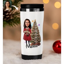Bk Gift Kişiye Özel Kadın Yılbaşı Karikatürlü Çelik Termos Bardak - 12, Yılbaşı Hediyesi, Yeni Yıl Hediyesi