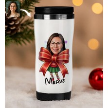 Bk Gift Kişiye Özel Kadın Yılbaşı Karikatürlü Çelik Termos Bardak - 1, Yılbaşı Hediyesi, Yeni Yıl Hediyesi