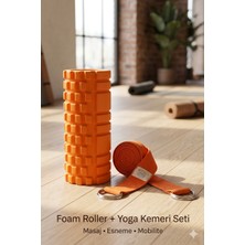 SUNYOGA Foam Roller ve Yoga Kemeri Seti | Eva Masaj Rulosu Pilates Silindiri | 200 cm Organik Pamuk Yoga Kemeri | Fitness Esneme Seti
