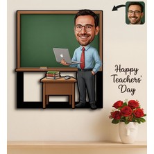 Bk Gift Kişiye Özel Erkek Öğretmen Karikatürlü 3D Ahşap Tablo -3, Öğretmene Hediye, Öğretmenler Günü Hediyesi