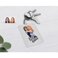 BK Gift Kişiye Özel Kız Kardeşler Karikatürlü Şeffaf Pleksi Anahtarlık-10