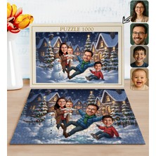 Bk Gift Kişiye Özel Aile Yılbaşı Karikatür Tasarımlı 1000 Parça Profesyonel Puzzle-6, 1000 Puzzle, Yeni Yıl Hediyesi, Yılbaşı Hediyesi