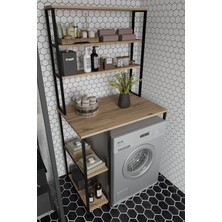 The Violett Remaks Çamaşır Makinası Dolabı Çamaşır Makinası Üstü Çok Raflı Düzenleyici Metal Banyo Dolabı Meşe