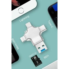 Thentech Metal Kasa 4in1 Type C Lightning Micro USB Kart Okuyucu Dönüştürücü Yüksek Hızlı Dosya Aktarım
