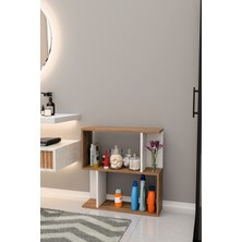 The Violett Belek 2 Raflı Banyo Rafı Çok Amaçlı Kitaplık Rafı Dekoratif Raf Beyaz-Meşe
